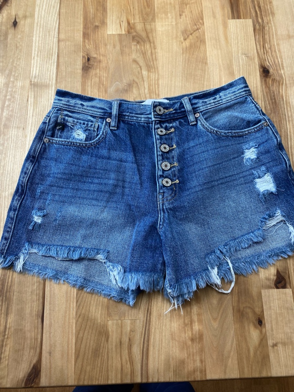 KanCan Distressed Button-Fly Blue Jean Shorts